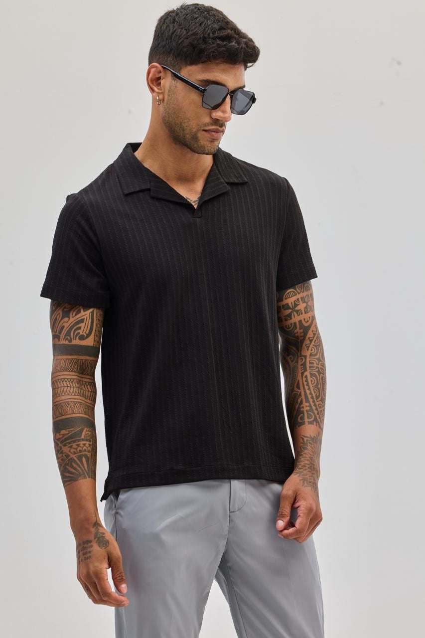 Black Textured Cuban T-shirt