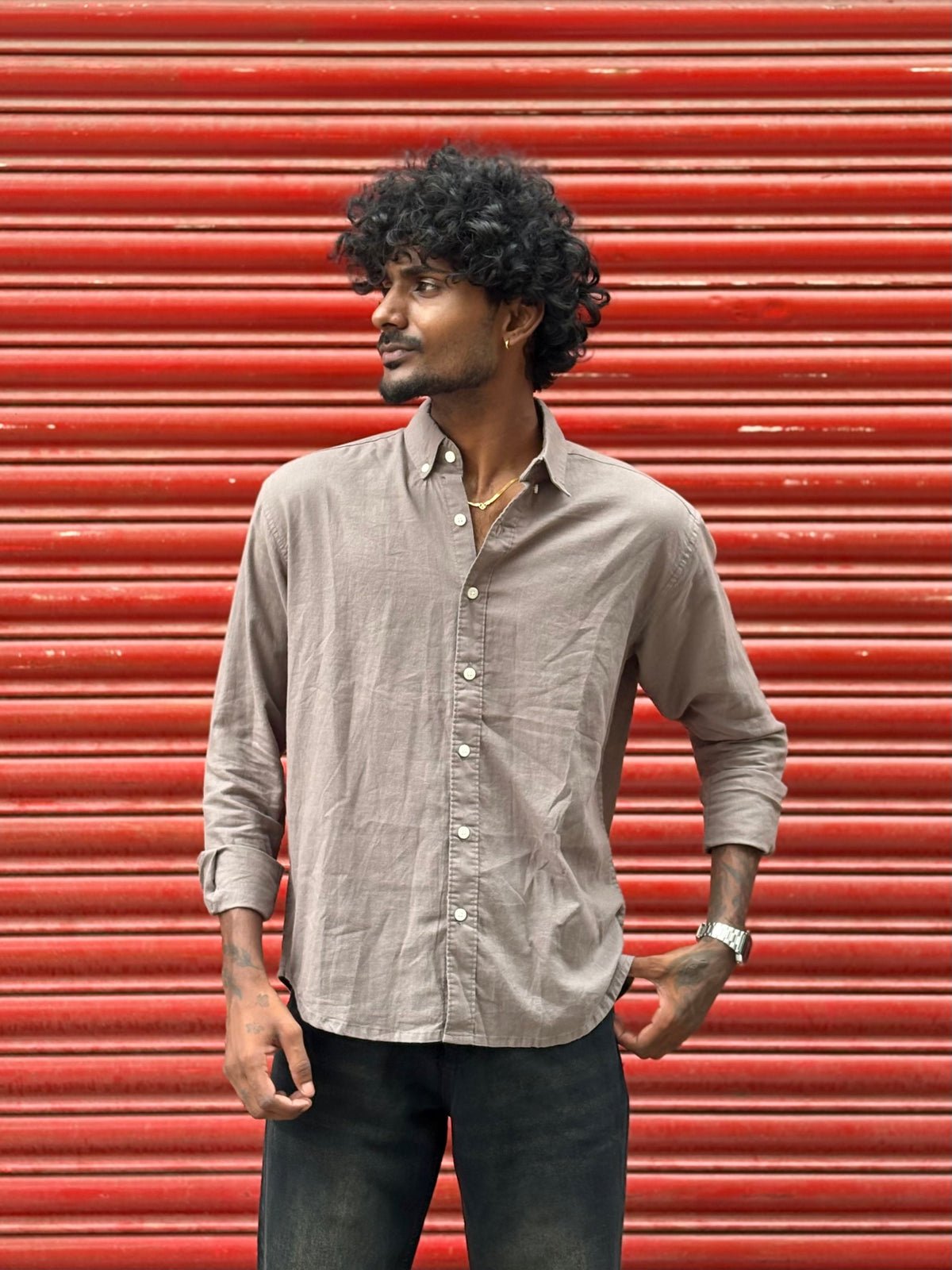 Greyish Brown Linen Shirt