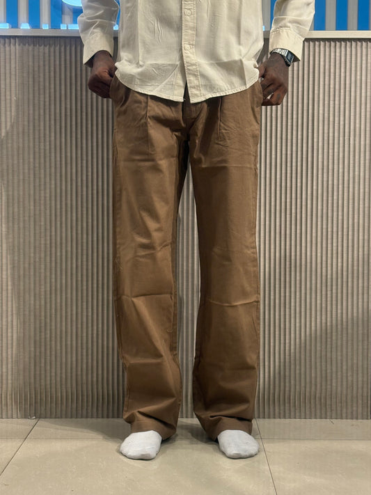 Brown Linen Relaxed Fit Draw String Pants