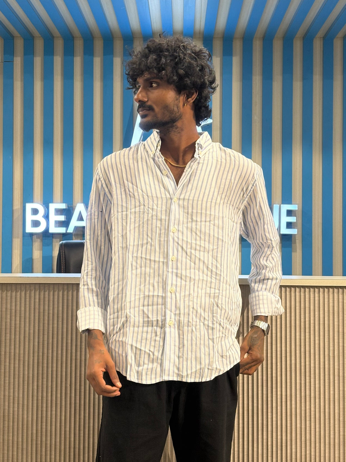 White And Blue Striped Shirt