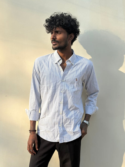 Olive Green Striped Old Money Shirt