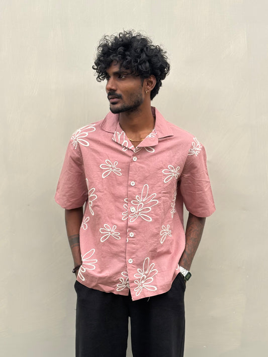 Pink Half Sleeve Embroidery Shirt