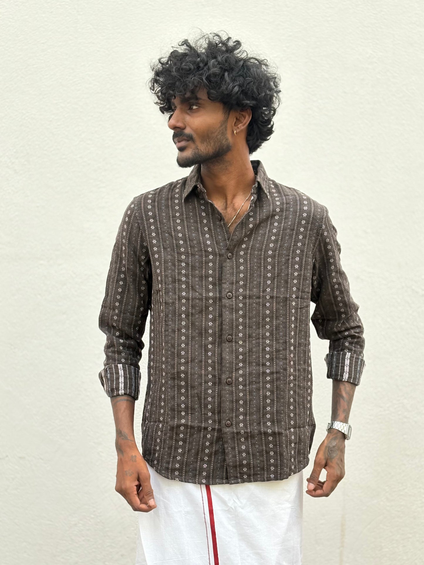 Brown Jacquard Cotton Shirt