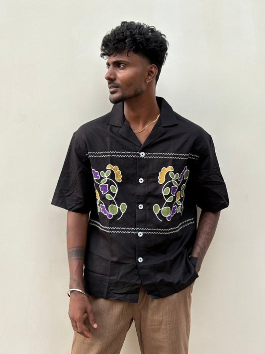 Black Embroidery Linen Shirt