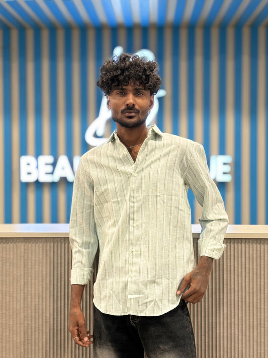 Green Linen Striped Shirt