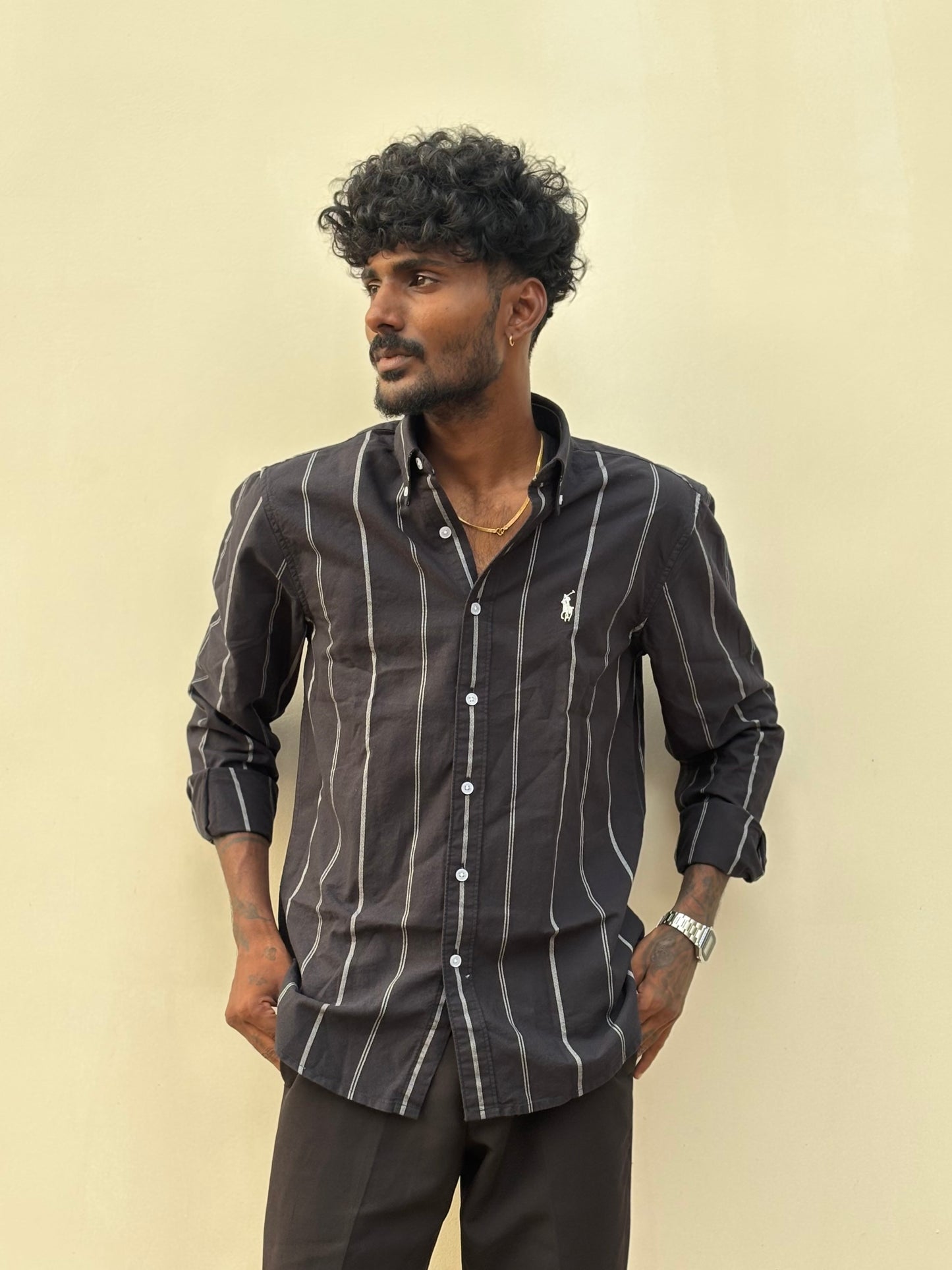 Black Striped Old Money Shirt