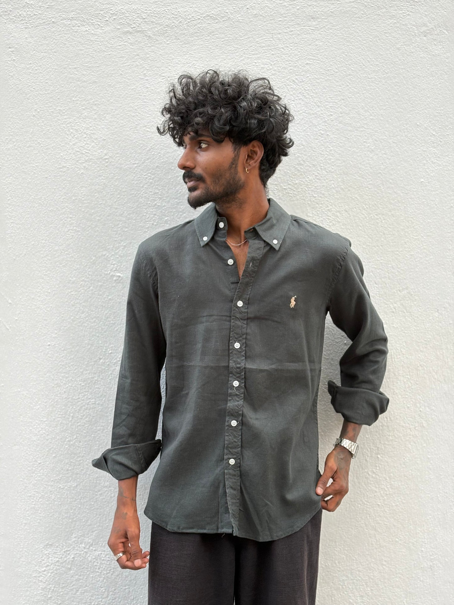 Dark Green Linen Shirt