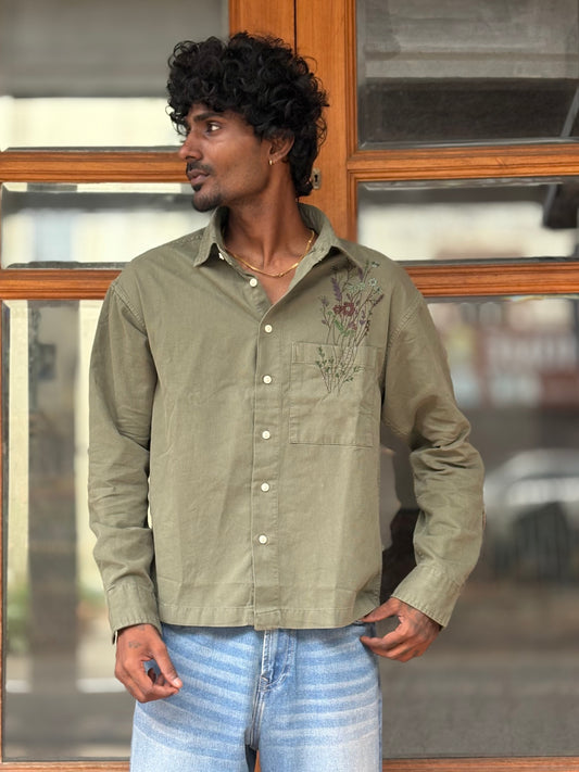 Green Rfd Corduroy Embroidery Shirt