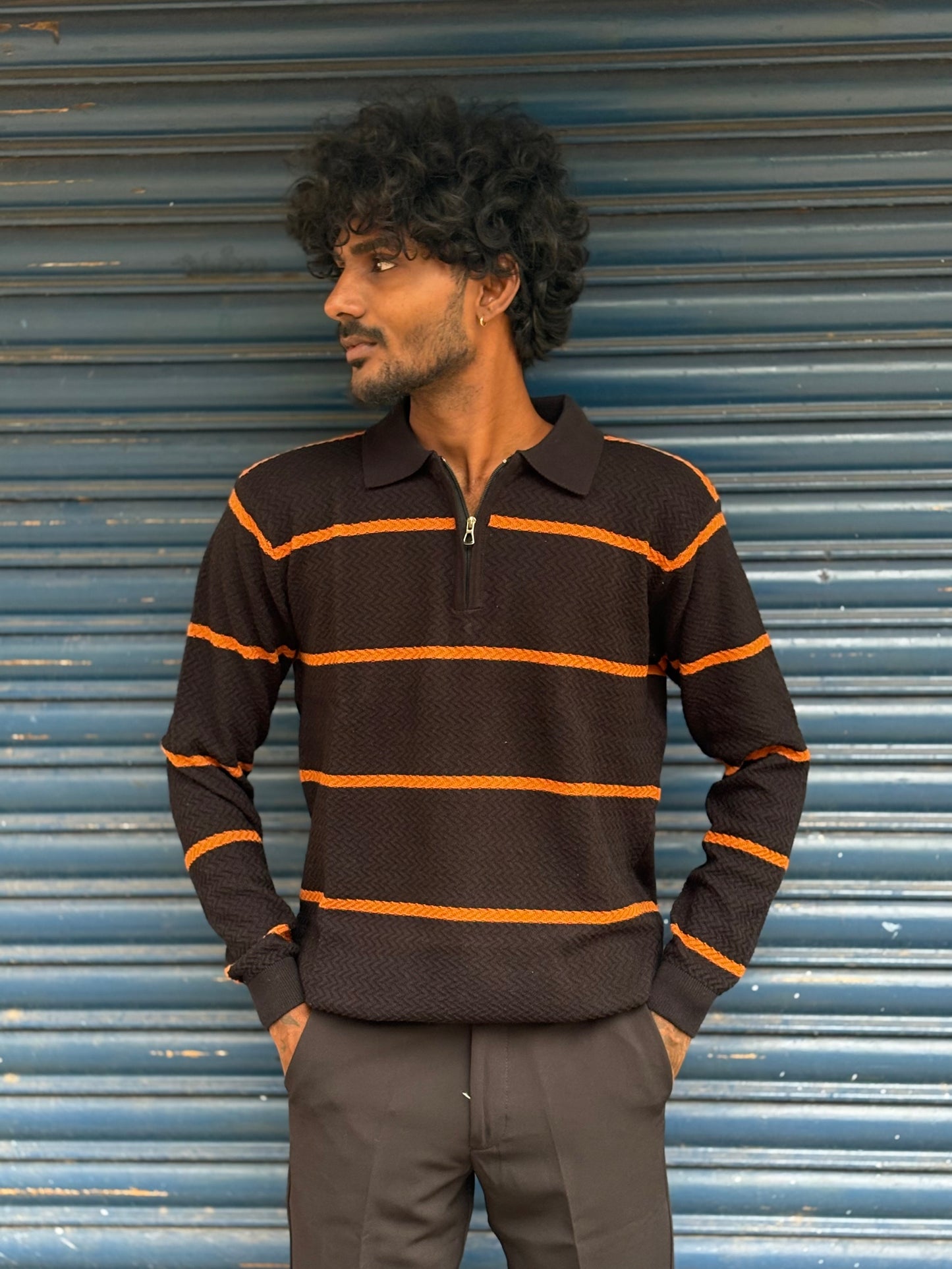 Black Zipper Polo Full Sleeve Tshirt
