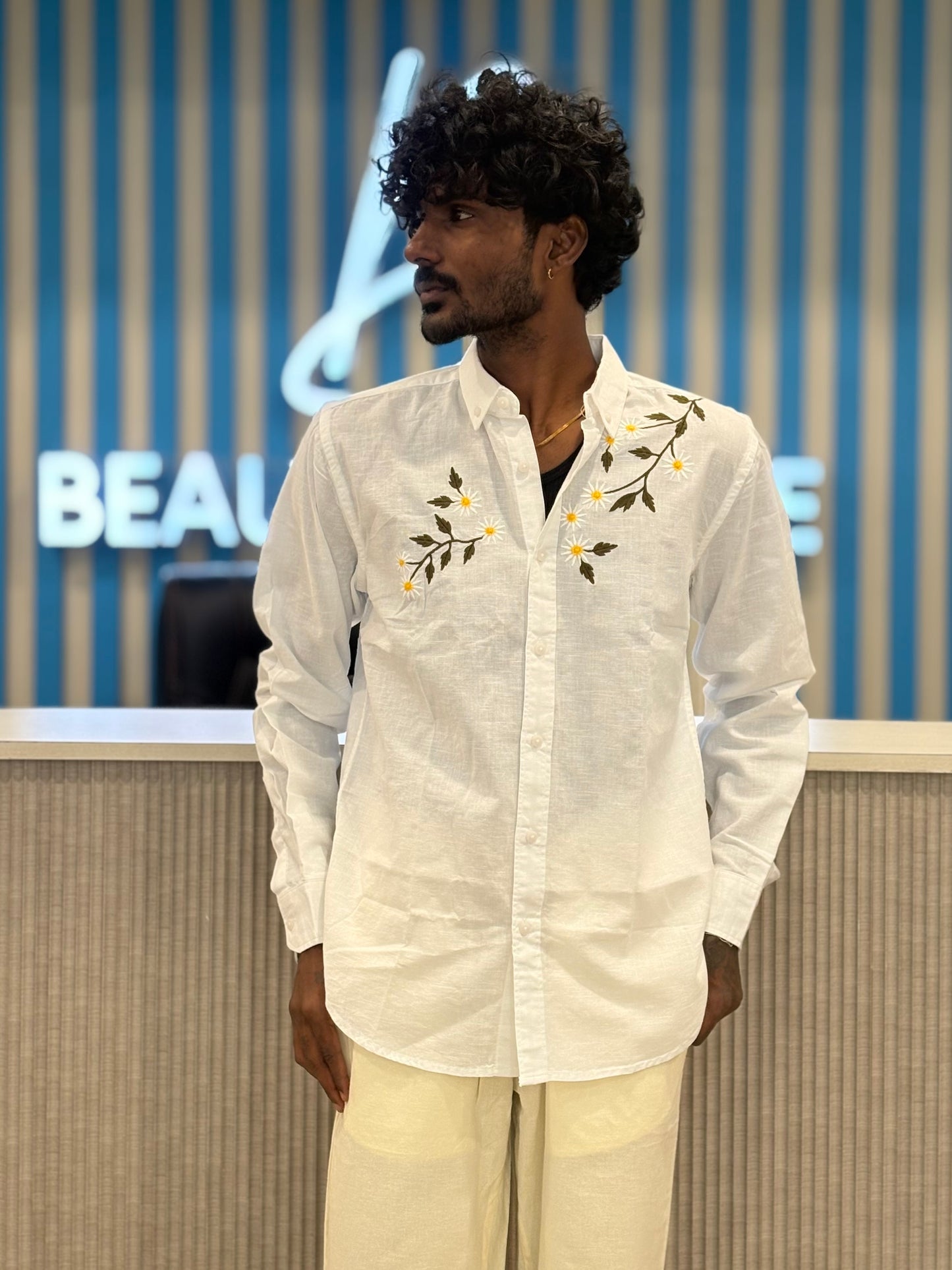 White Linen Embroidery Shirt