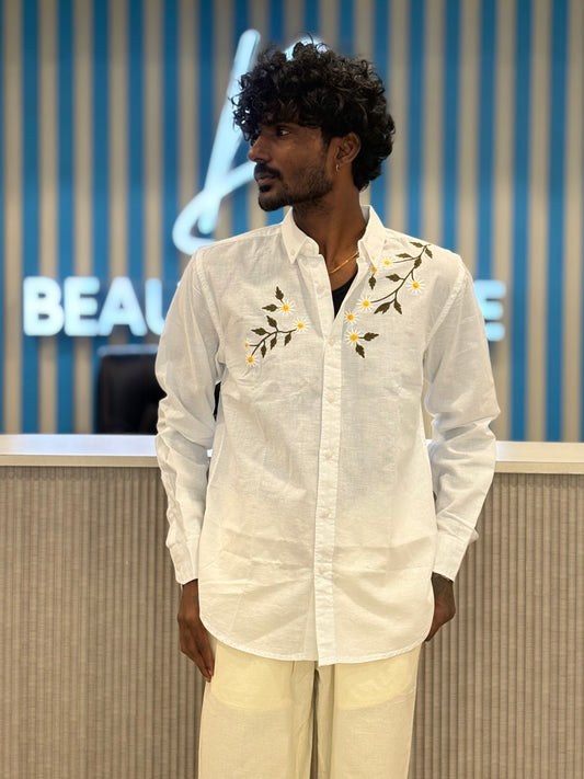White Linen Embroidery Shirt