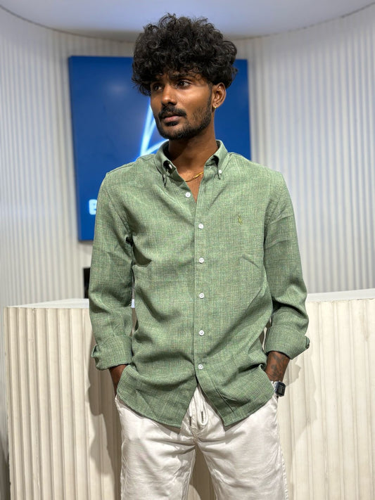 Light Green Linen Blended Shirt