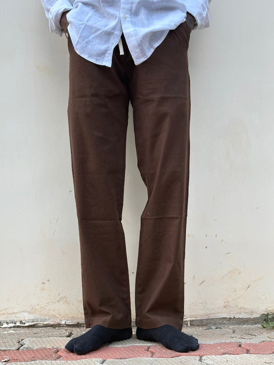 Brown Linen Relaxed Fit Draw String Pants