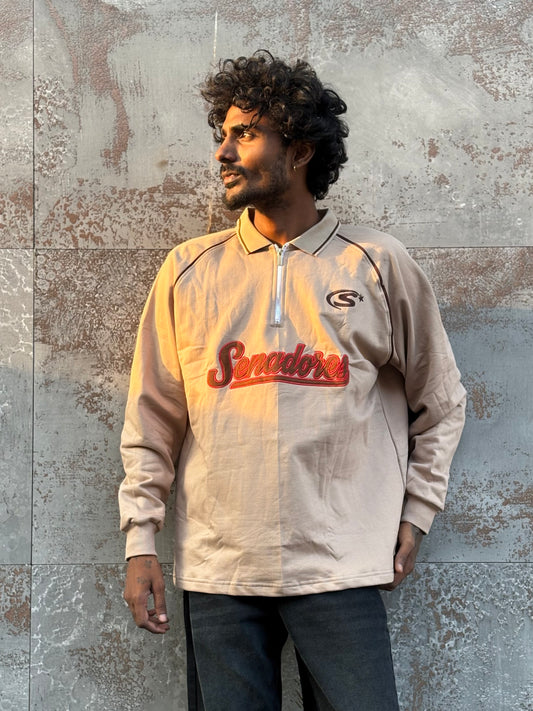 Beige Zipper Sweatshirt