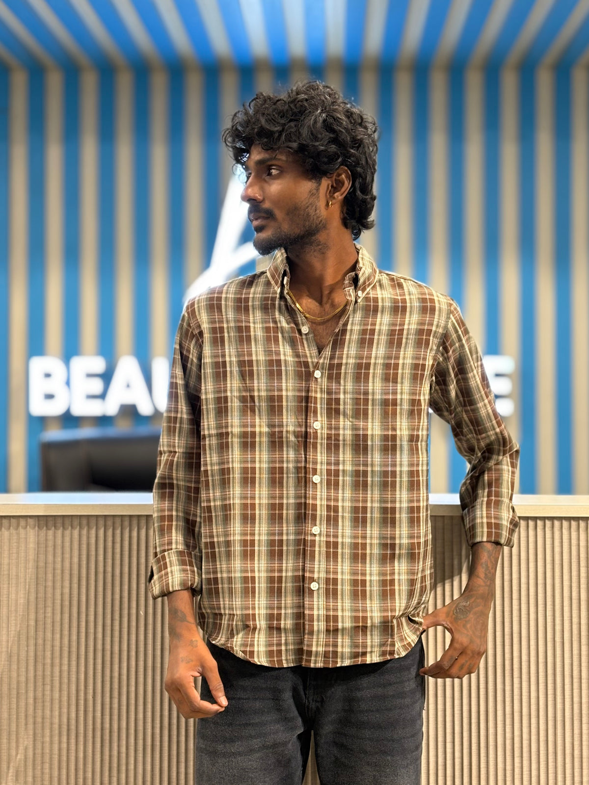 Brown Imported Checked Shirt
