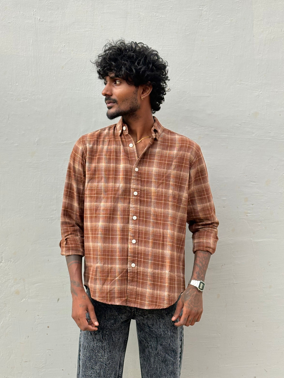 Brown Flannel Checked Shirt