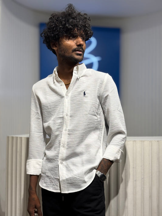 White Linen Blended Shirt