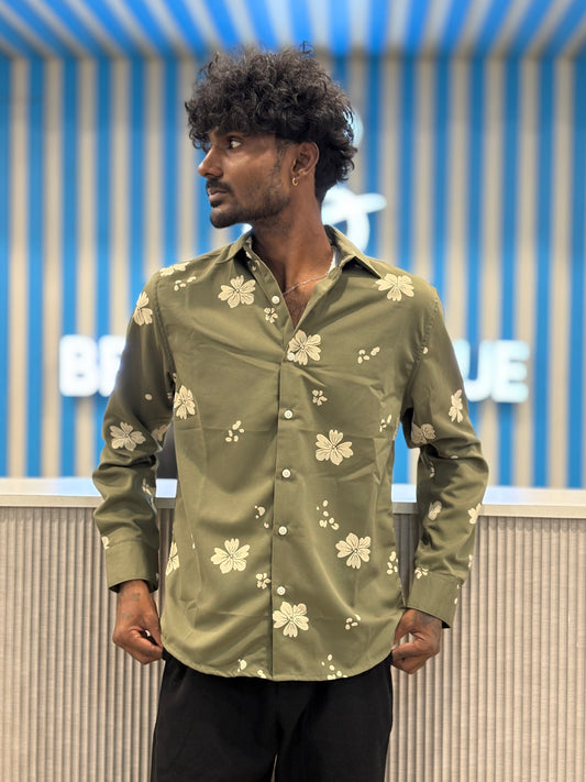 Green Puff Printed Shirt