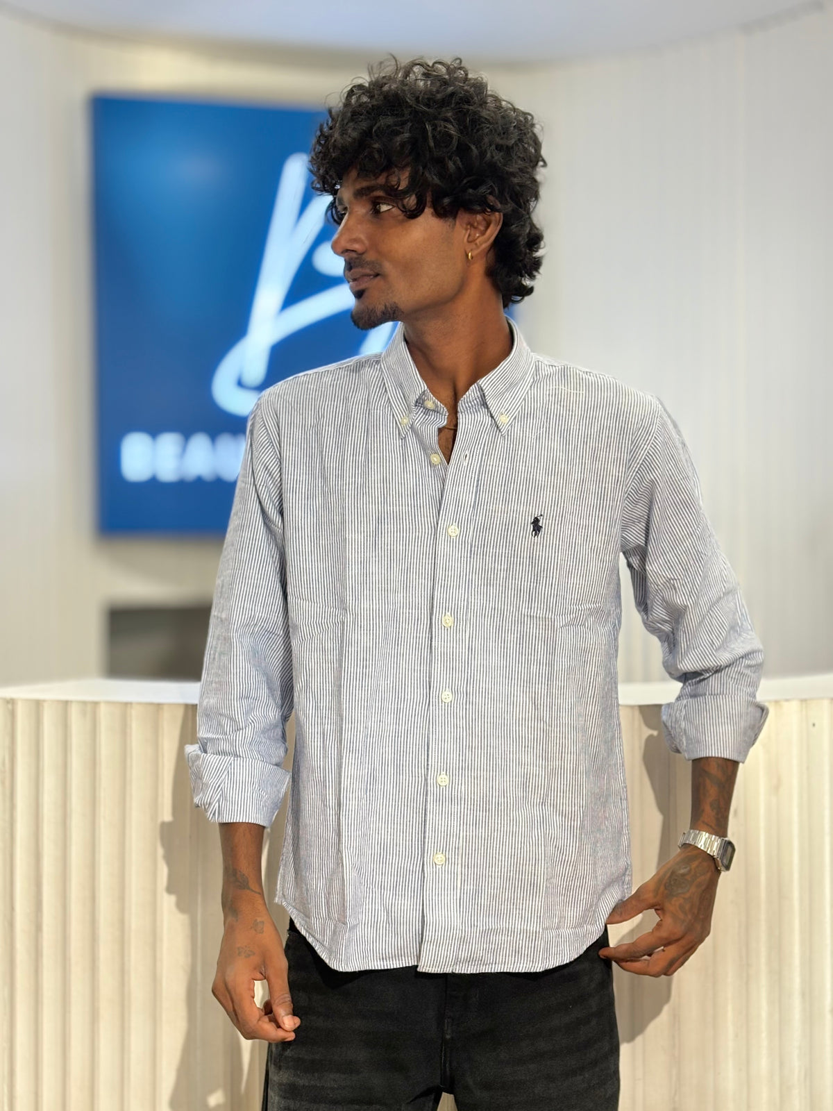 Blue Old Money Striped Shirt