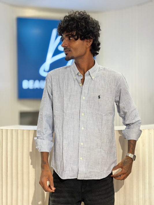 Blue Old Money Striped Shirt