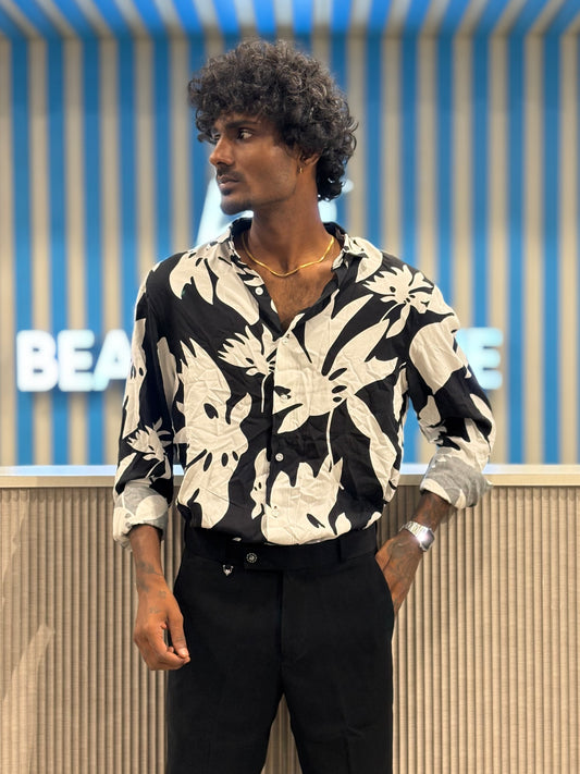 Black Rayon Viscose Printed Shirt