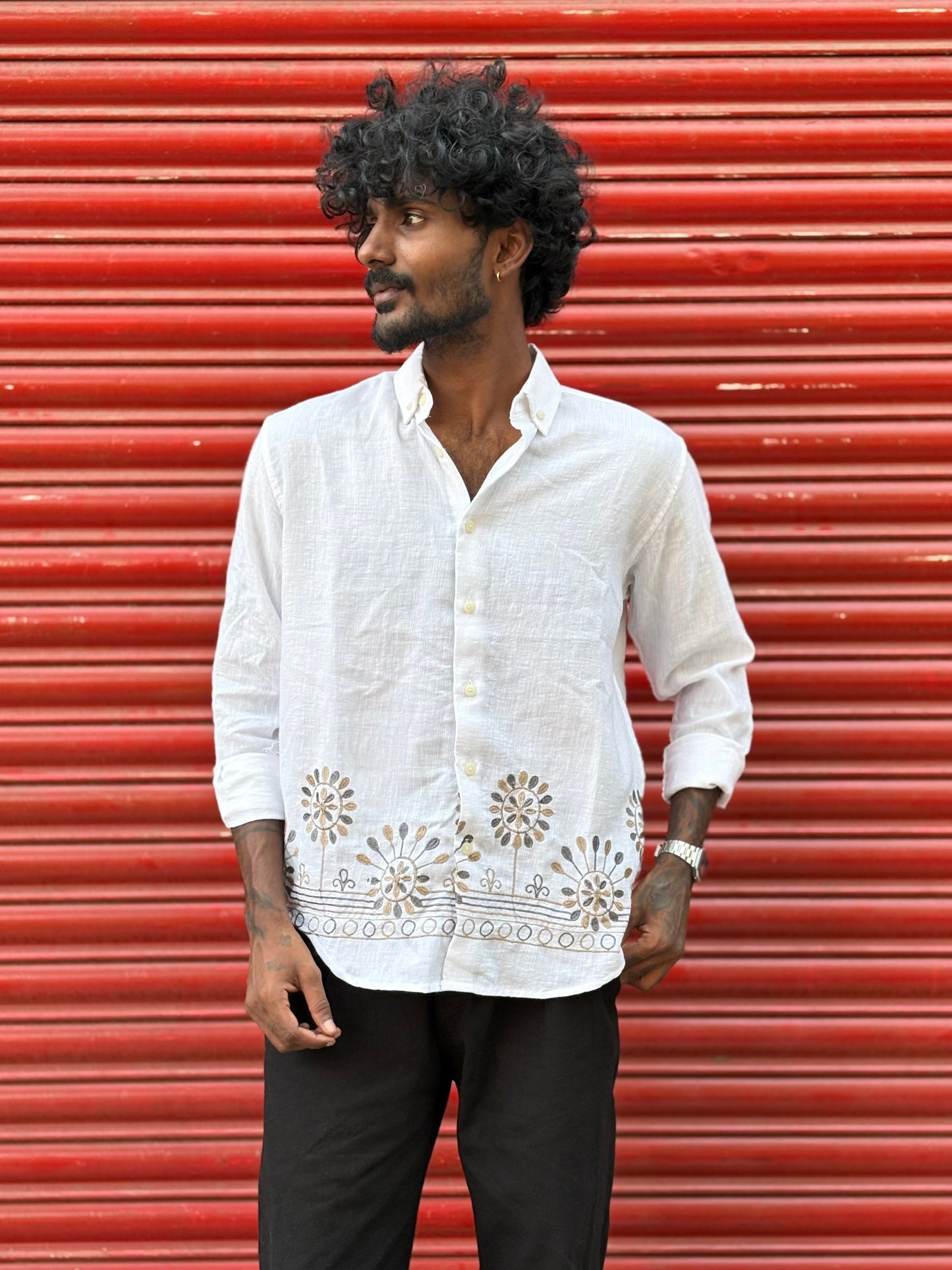 White Bottom Embroidery Shirt
