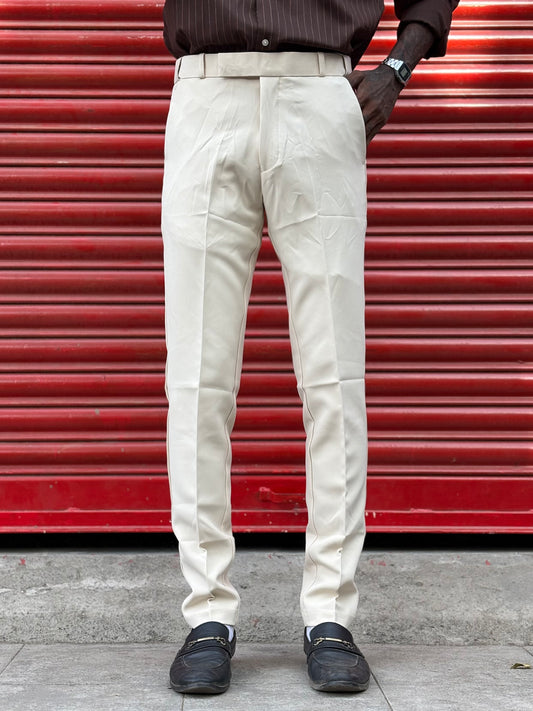 Cream Polo Fit Flexi Waist Formal Pants