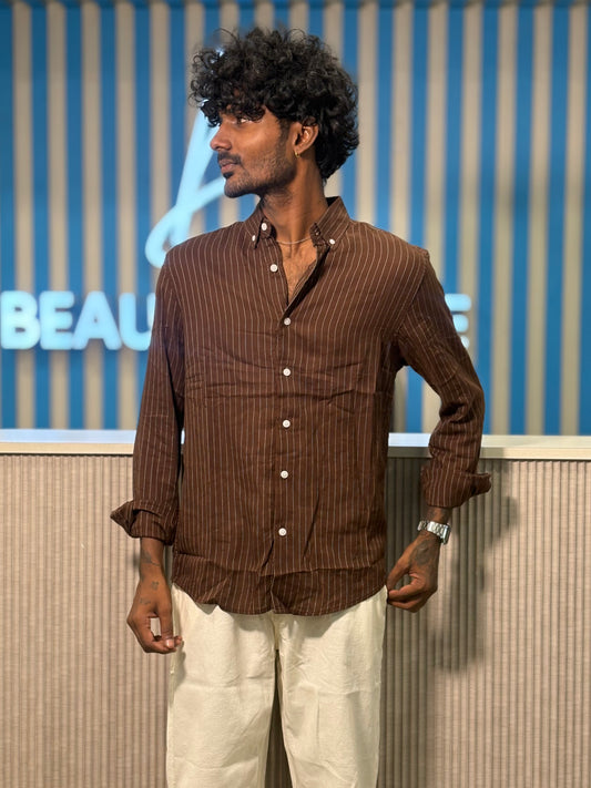 Brown Linen Striped Shirt