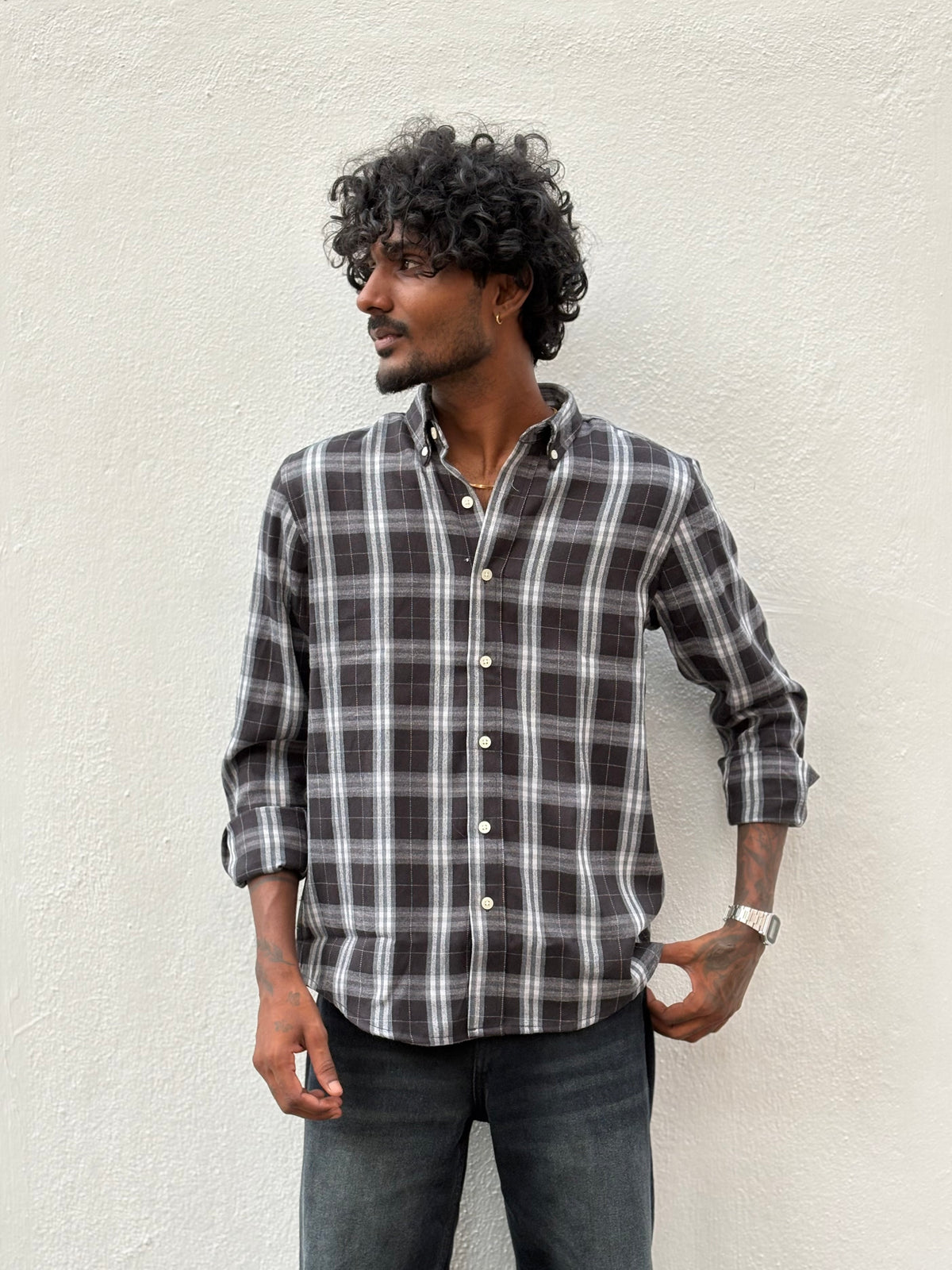 Black Imported Checked Shirt
