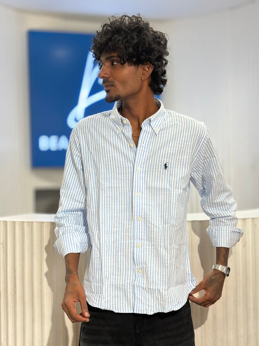 Blue Old Money Striped Shirt
