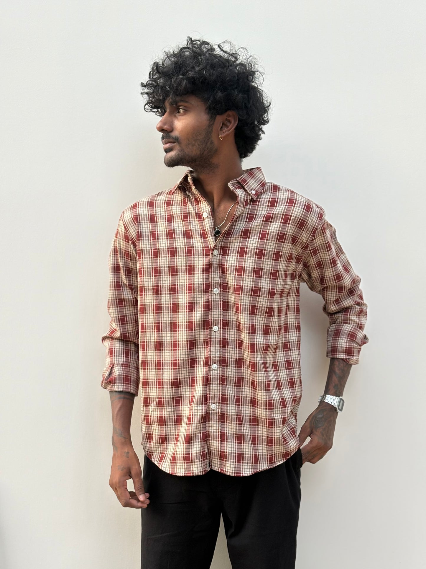 Maroon Imported Checked Shirt