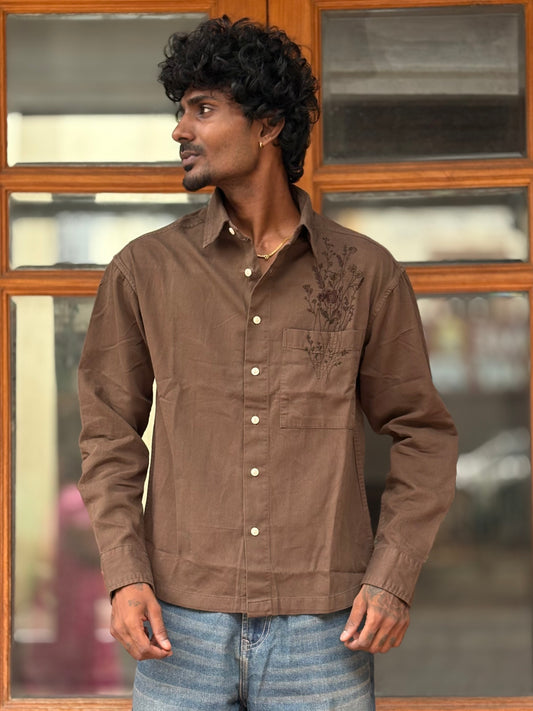 Brown Rfd Corduroy Embroidery Shirt