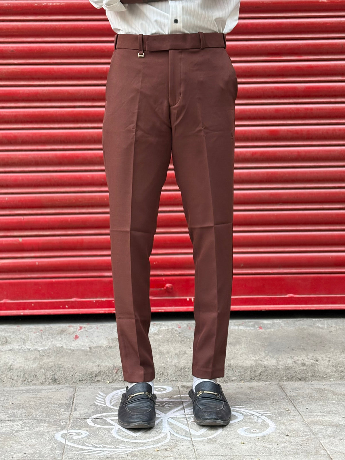Brown Polo Fit Flexi Waist Formal Pants