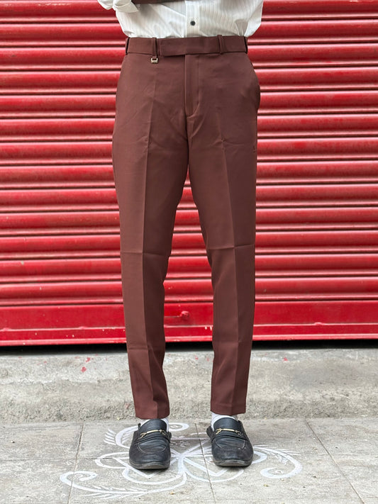 Brown Polo Fit Flexi Waist Formal Pants