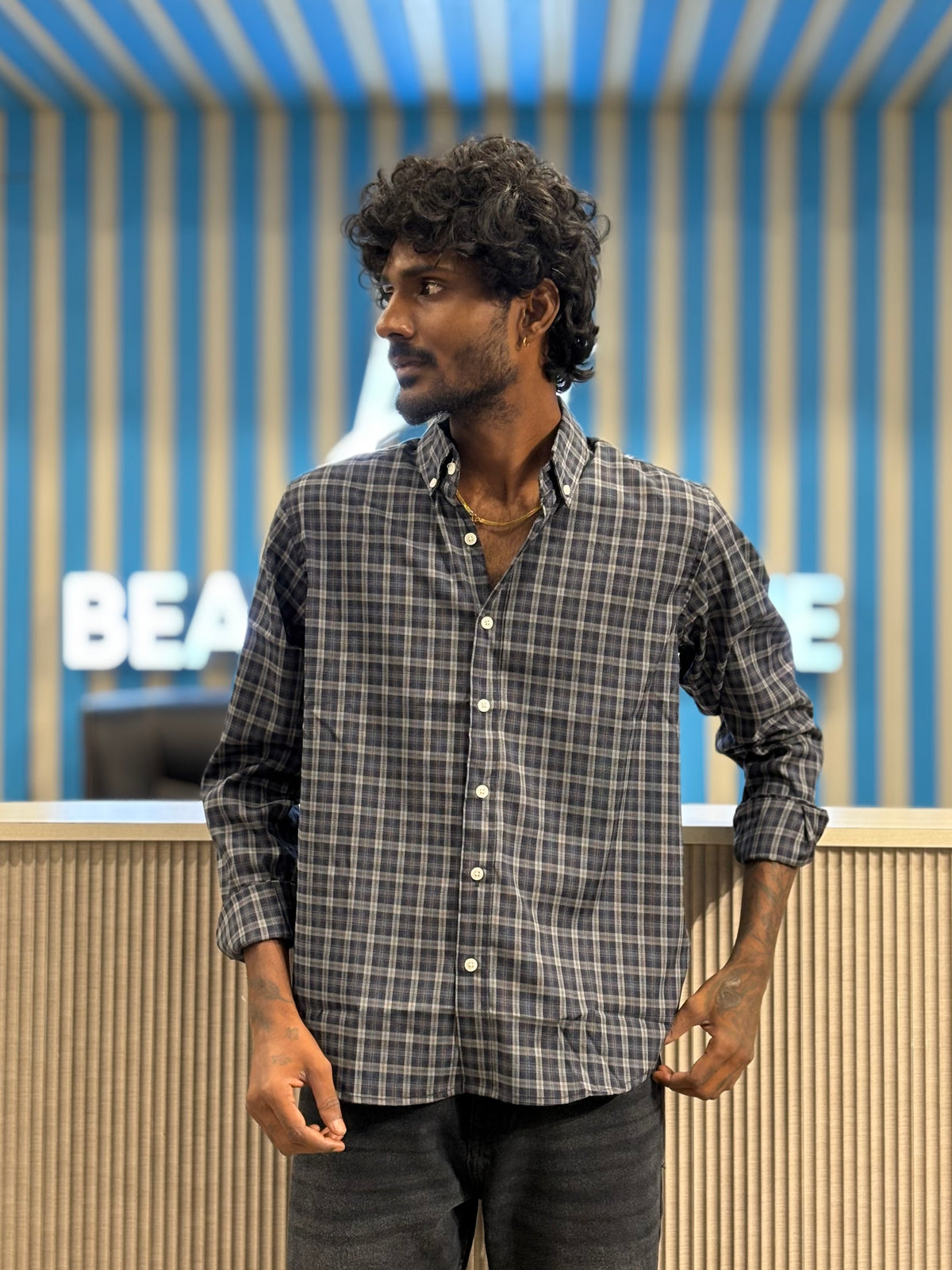 Blue Imported Checked Shirt