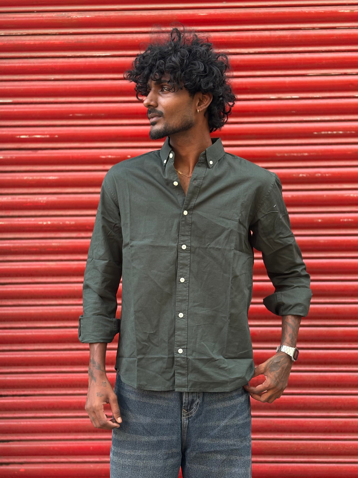 Dark Green Linen Shirt