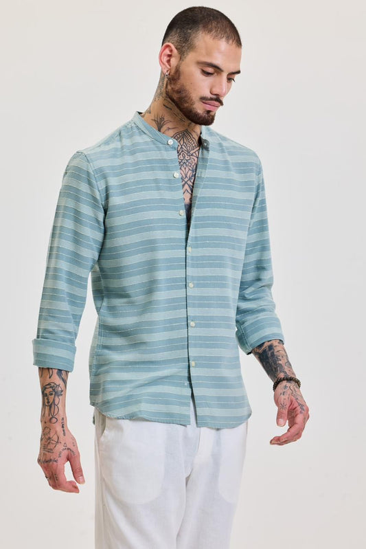 Pastel Green Mandarin Collar Full Sleeve Shirt