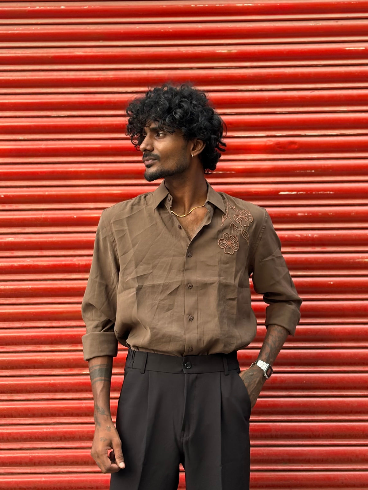 Brown Embroidery Shirt