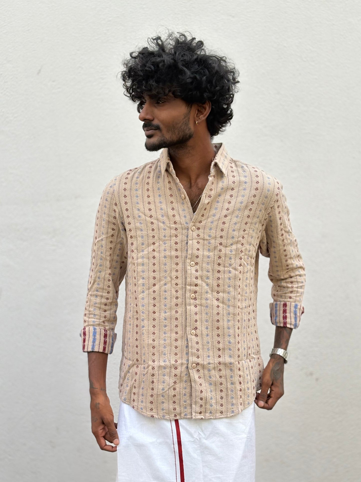 Beige Jacquard Cotton Shirt