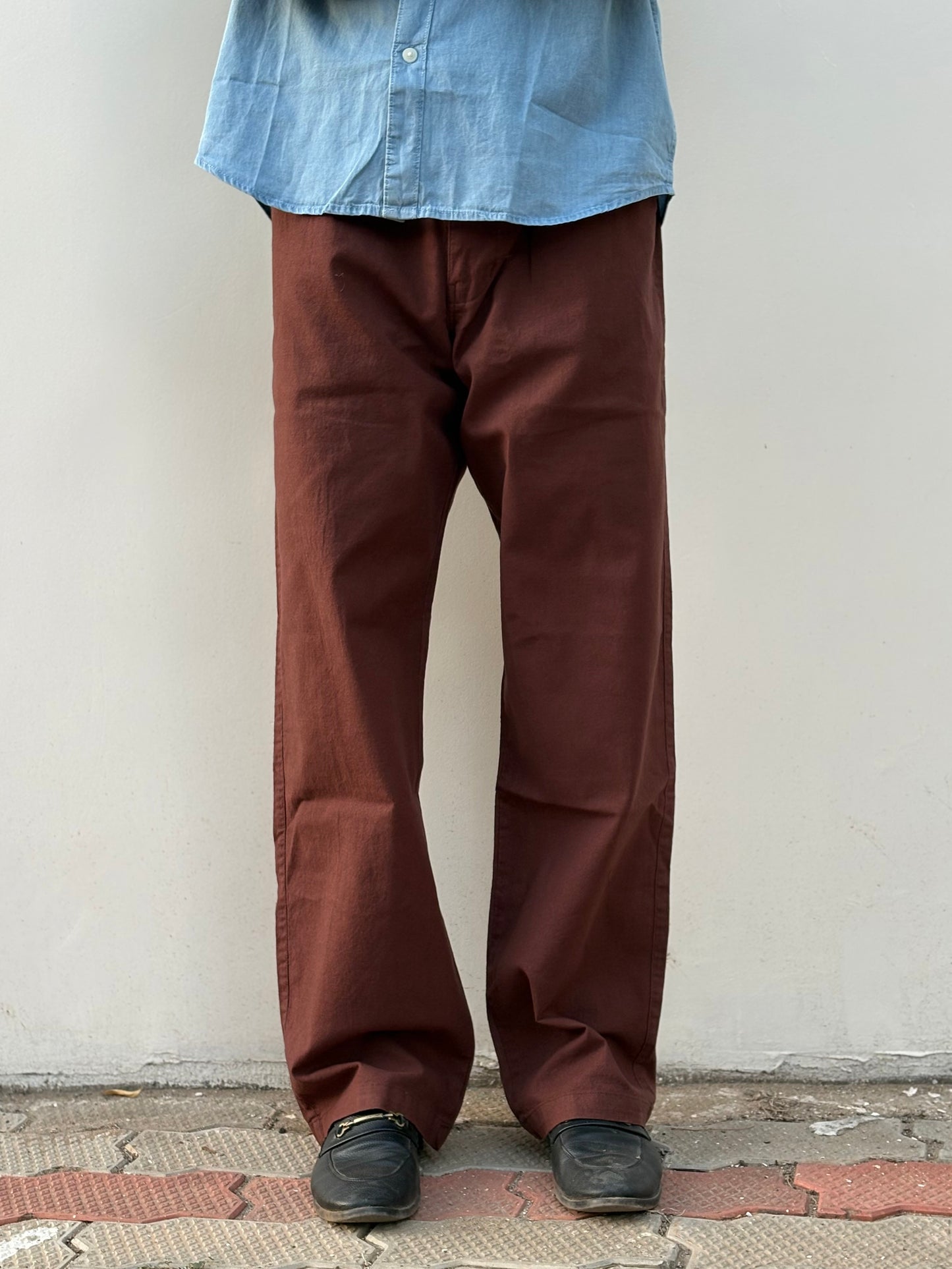 Brown Linen Relaxed Fit Draw String Pants