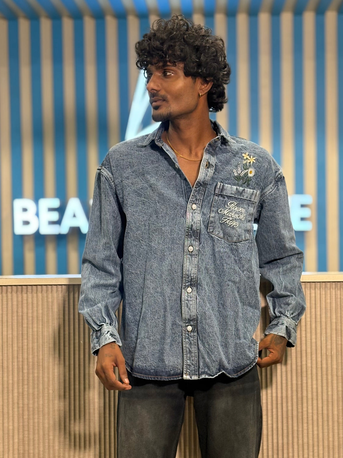 Blue Denim Embroidery Shirt