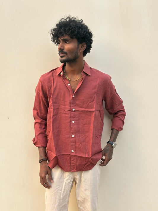 Creased Red Linen Shirt