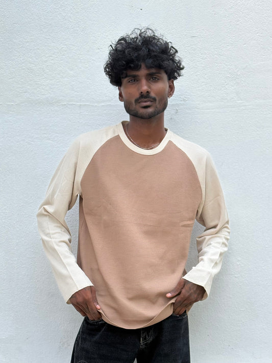 Beige And Off White Full Sleeve Tshirt