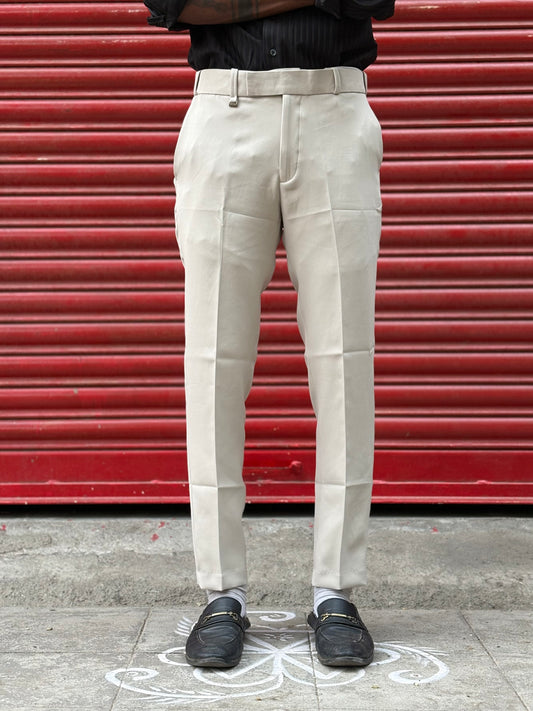Beige Polo Fit Flexi Waist Formal Pants