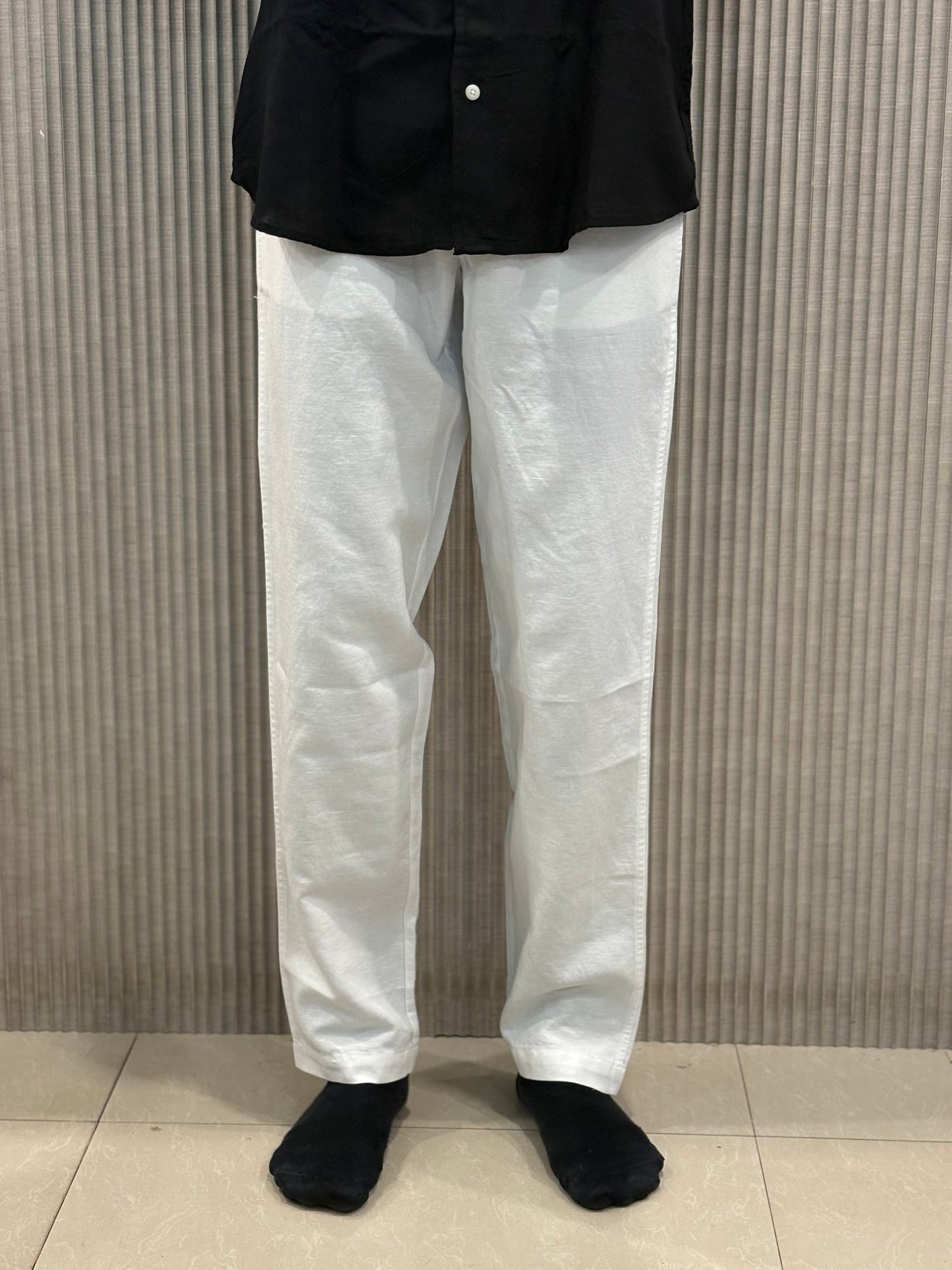 White Linen Relaxed Fit Draw String Pants