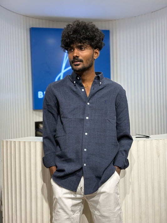 Dark Blue Linen Blended Shirt
