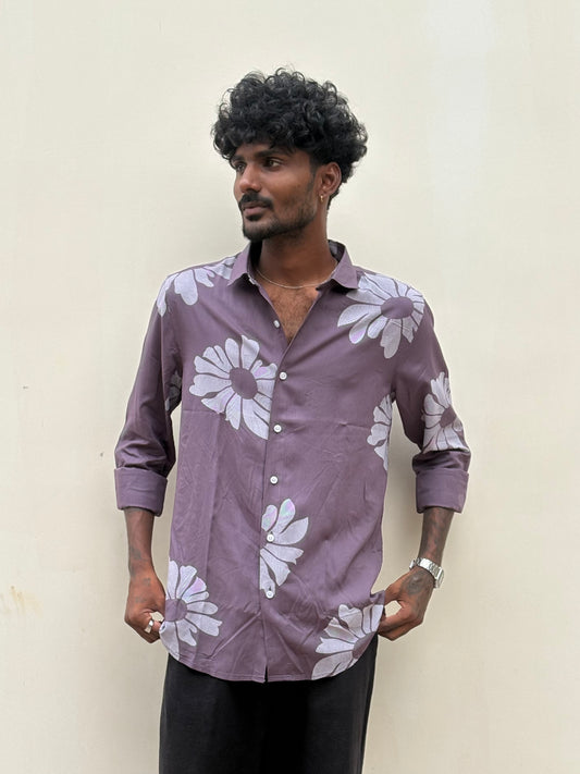 Purple Rayon Viscose Printed Shirt