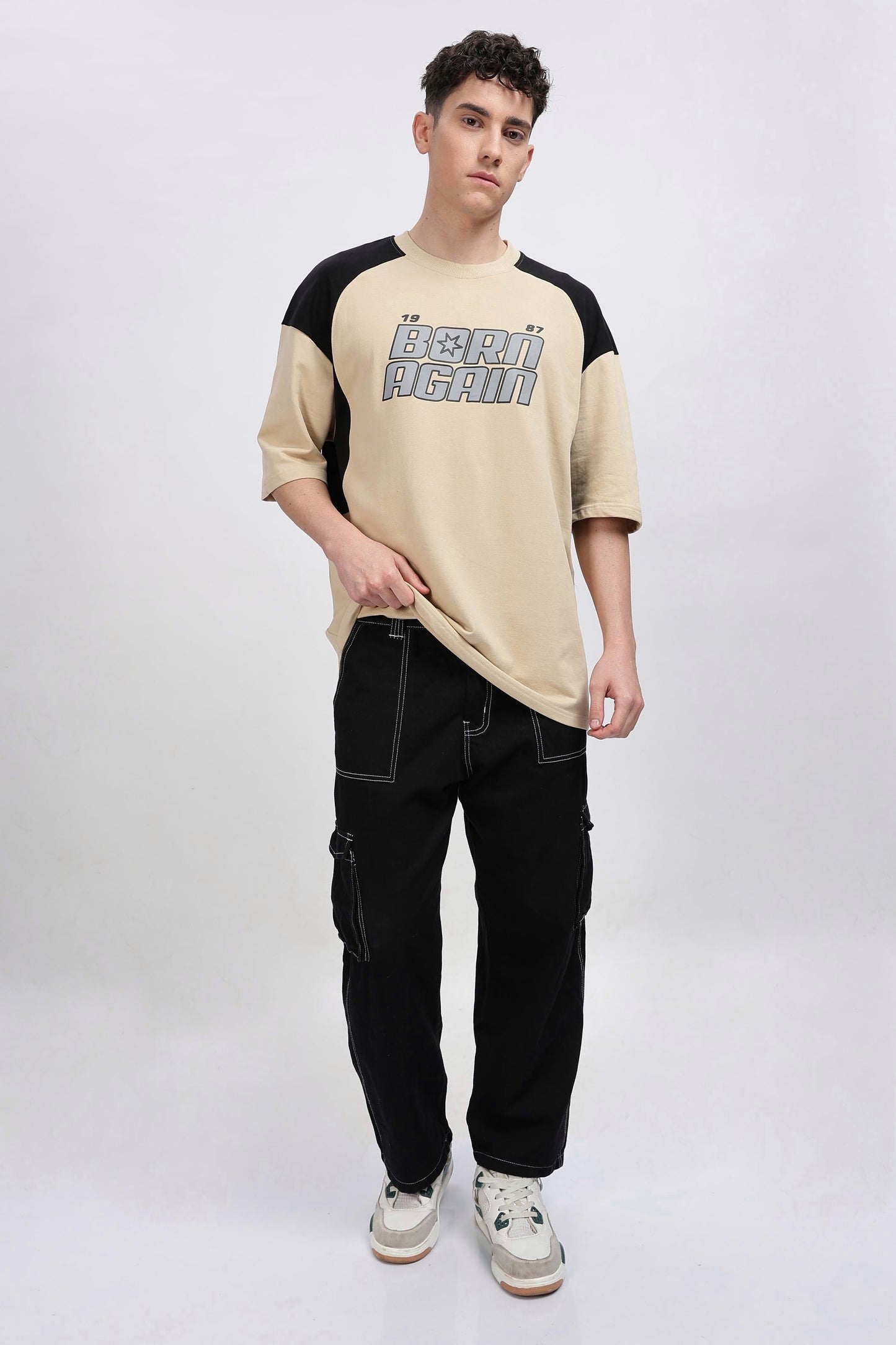 Beige And Black Oversized Tshirt