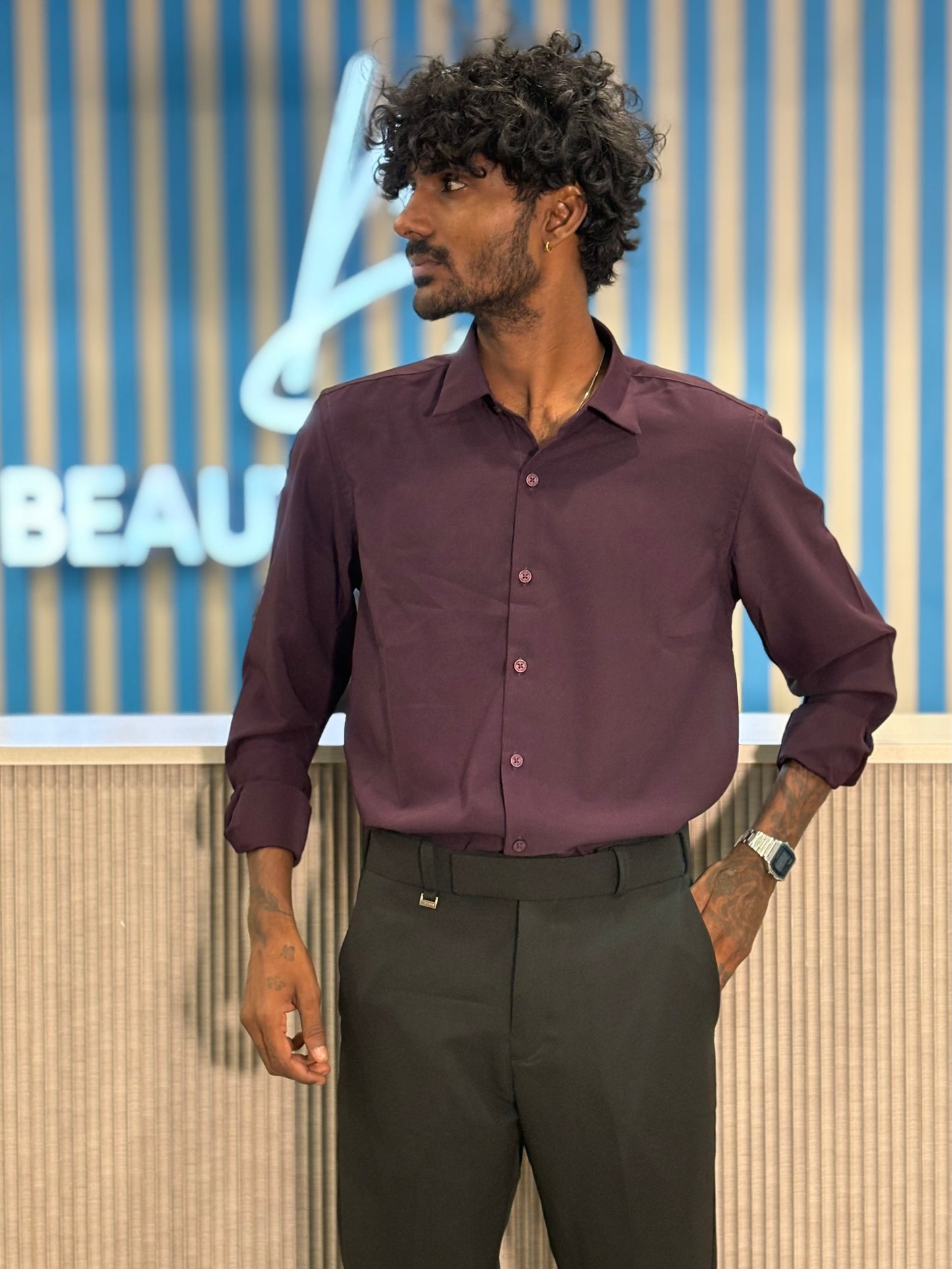 Dark Wine Armani Solid Shirt