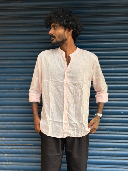 Light Pink Linen Mandarin Collar Shirt